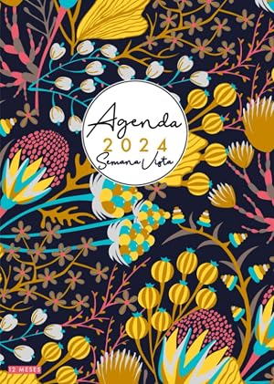 2024: Agenda 2024 Semana Vista Flores 12 Meses, 15x21 cm A5, Negra