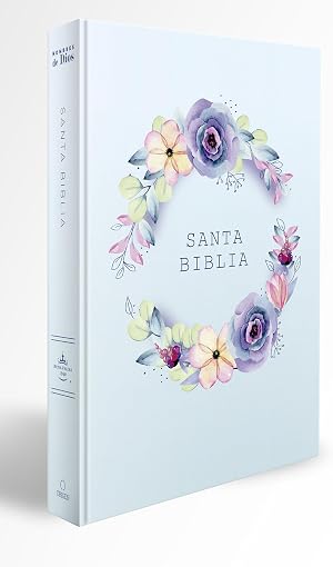 Biblia RVR 1960 letra grande, manual, tapa dura con nombres de Dios, flores azul / Spanish Bible RVR 1960 Handy Size, LP, HC with Names of God, blue flowers