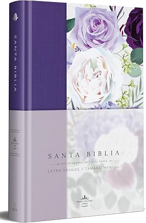 Biblia RVR1960 Tapa dura y tela morada con flores tama&ntilde;o manual / Spanish Bible RVR 1960 Handy Size Large Print Hardcover Cloth with Purple Floral