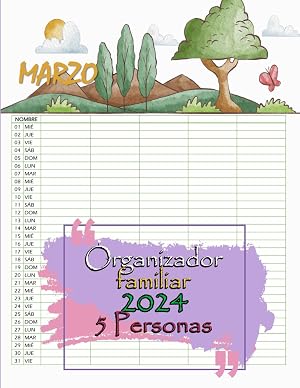 Calendario Organizador Familiar 2024: Planificador Familiar 2024 5 Columnas Espa&ntilde;ol Mensual Vista, 12 Meses (Enero 2024 - Diciembre 2024), Para Organizarse Mejor en Familia Perfecto Regalo