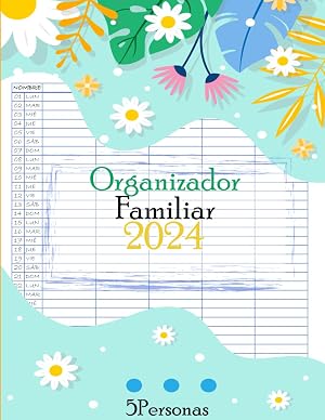 Calendario Organizador Familiar 2024: Planificador Familiar 2024 5 Columnas Espa&ntilde;ol Mensual Vista, 12 Meses (Enero 2024 - Diciembre 2024), Para Organizarse Mejor en Familia Perfecto Regalo