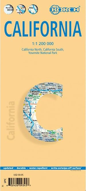 California, mapa de carreteras plastificado. Escala 1:1.200.000. Incluye Yosemite a escala 1:675.000. Borch.