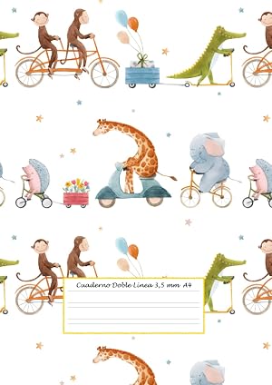 Cuaderno Doble Linea 3,5 mm A4: Libretas bonitas de animales para ni&ntilde;as y ni&ntilde;os - Cuaderno infantil doble raya ni&ntilde;os - Doble Pauta 3,5mm A4
