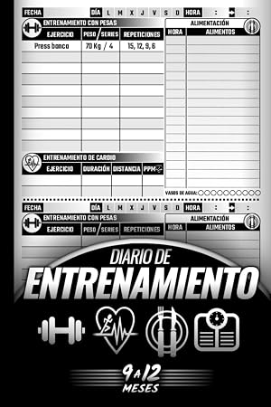 Diario de Entrenamiento: Cuaderno Fitness para Registrar de 9 a 12 Meses de Entreno con Pesas y Cardio + Alimentaci&oacute;n