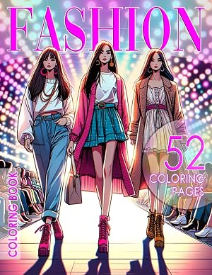 DOJA Books | Libro para Colorear FASHION | 52 Dibujos de Dise&ntilde;os de Moda | para Adolescentes y Adultos | Cuaderno para pintar Dise&ntilde;o Model Fashion | Dibujos de Modelos con Diferentes Outfits