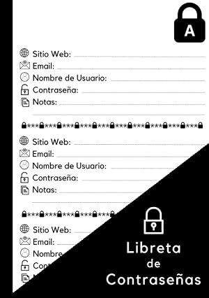 Libreta De Contrase&ntilde;as: Registra y guarda tus contrase&ntilde;as con &iacute;ndice alfab&eacute;tico - 110 P&aacute;ginas en orden alfab&eacute;tico con marca para cada letra - Formato ... A5 - Mantenga su informaci&oacute;n personal privada