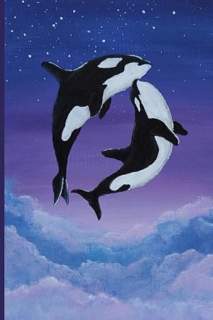 Libreta para escribir, dibujar, usar de diario o agenda - Animales orcas en el cielo lila - Hojas con l&iacute;neas y orcas - 100 p&aacute;ginas / Notebook for ... sky - Lined sheets and orcas - 100 pages