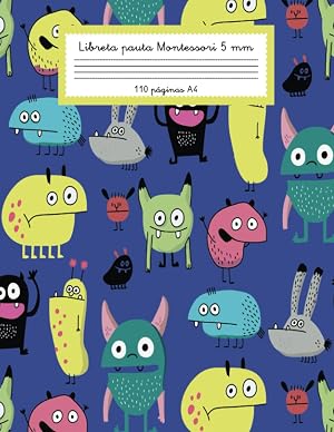 Libreta pauta Montessori: Cuaderno A4 para caligraf&iacute;a con pauta Montessori 5 mm para ni&ntilde;os +5 a&ntilde;os (libreta pautada)