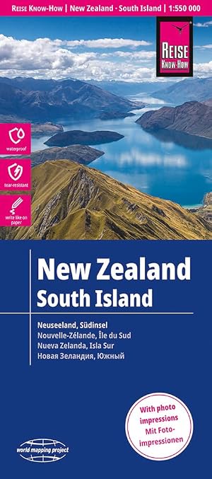 Nueva Zelanda, Isla Sur 1:550.000 mapa impermeable de carreteras. Reise Know How.: world mapping project