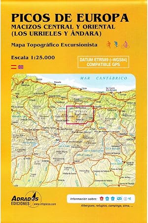Picos de Europa. Macizos Central y Oriental (Los Urrieles y Andara). Mapa: Mapa topogr&aacute;fico excursionista. Escala 1:25000