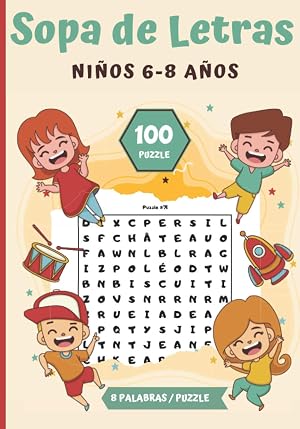 Sopa de Letras Ni&ntilde;os 6-8 a&ntilde;os: Pasatiempos para ni&ntilde;os - juegos de letras educativos |100 Puzzle letras grandes | Para las vacaciones o el tiempo libre | idea del regalo