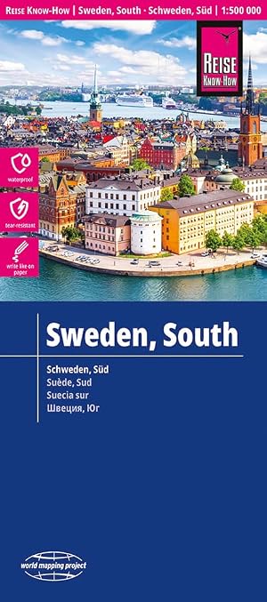 Suecia, sur, mapa de carreteras impermeable. Escala 1:500.000. Reise Know-How.